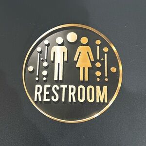 Gold and Black Restroom Wall Sign - Decorative Bathroom Plaque